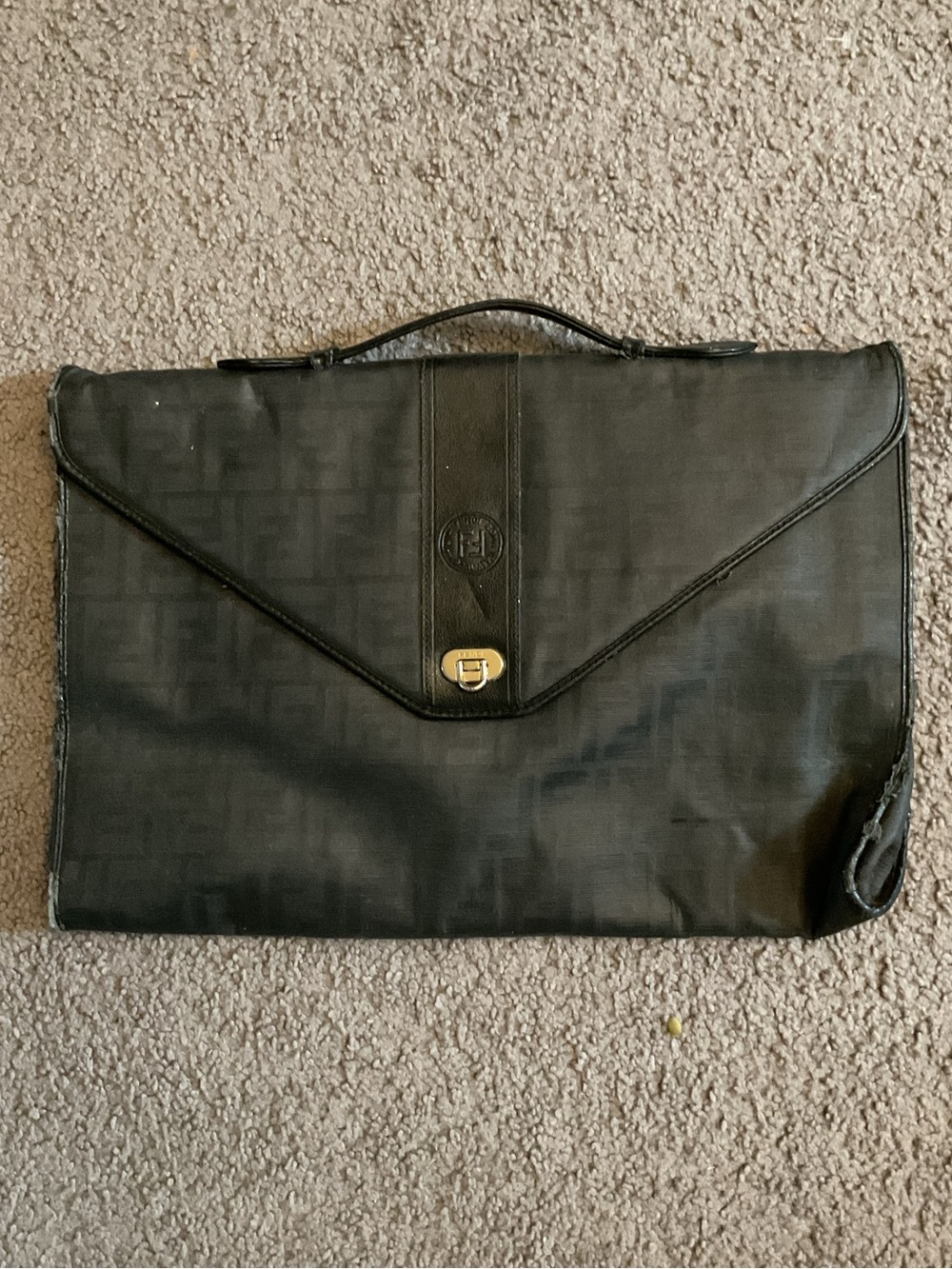 Fendi Italy Zucca Vintage Black Soft Shell Briefcase Messenger Purse Laptop Bag